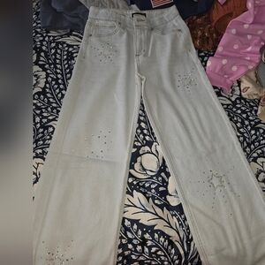 Vanilla Star Light Blue Wide Leg Jeans with Sparkling Details